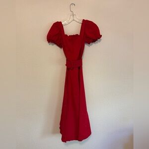 STAUD Red Maxi Dress with Puff Sleeves